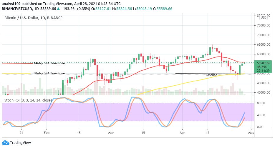 Bitcoin (BTC/USD) Rallies Northward Strongly Against the Resistance Level of $55,000