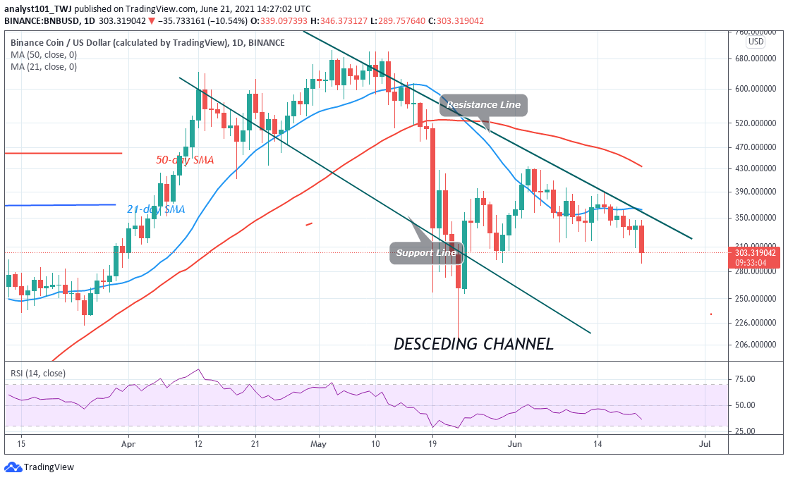 Binance Coin (BNB) Pushes on the Downside, Further Selling to $260  Low Is Likely