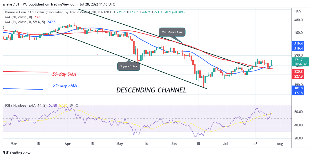 Binance Coin Price Rebounds but Continues to Face Rejection at $275 High