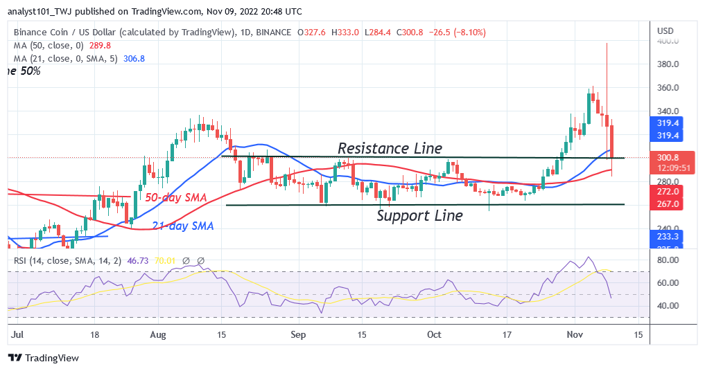 Binance Coin Falls Significantly as It Revisits the $260 Low