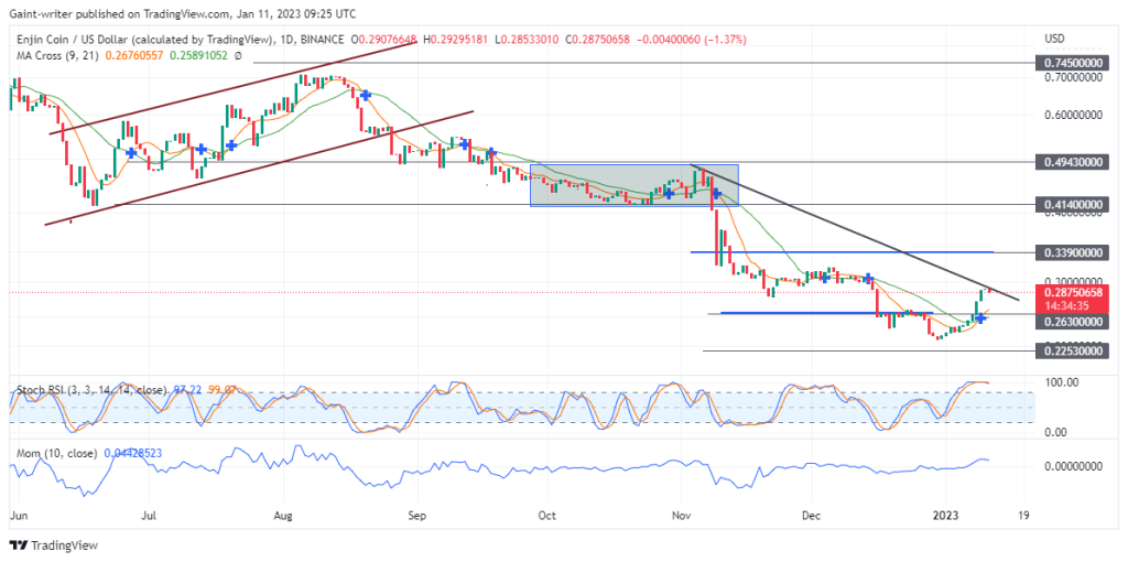 Enjin Coin (ENJUSD) Plummets as Price Reacts Back to Trend Line