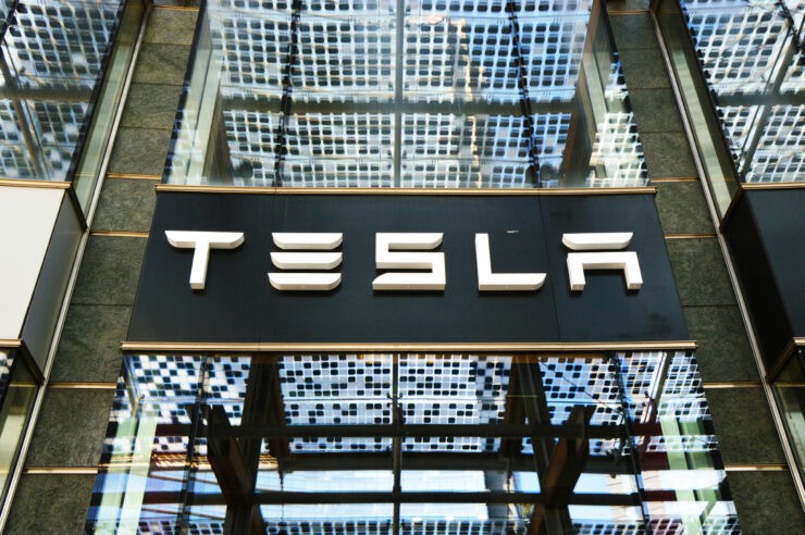 Tesla logo on a building
