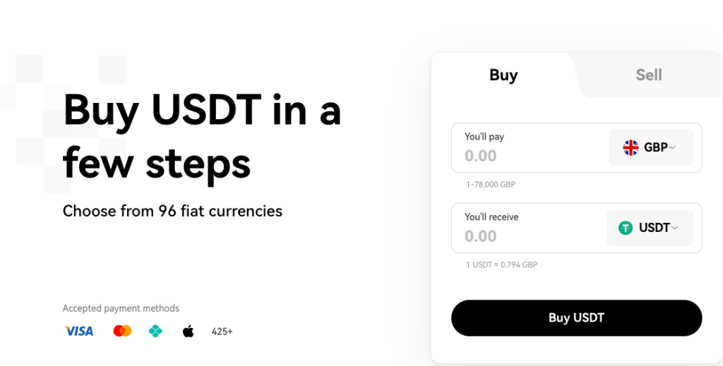 Buy USDT in few steps