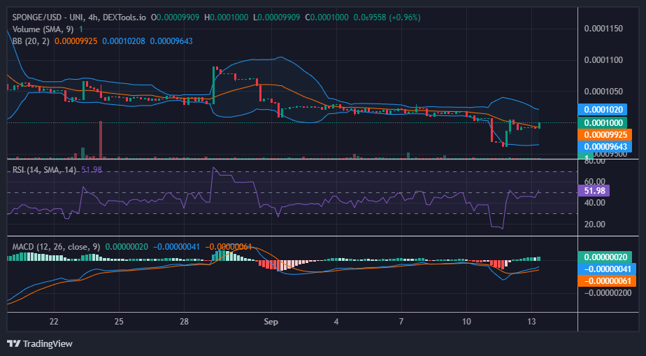 SPONGE/USD ($SPONGE) Remains Strong at the $0.000100 Resistance Level