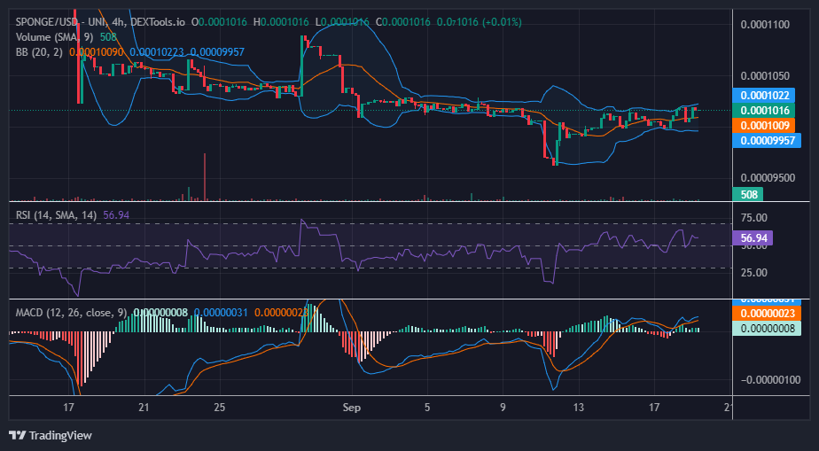 SPONGE/USD ($SPONGE) Claims the $0.0001015 Price Level