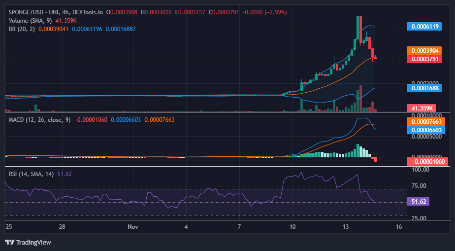Sponge (SPONGE/USD) Endeavors Stability, Anticipating a Rebound at the $0.0003 Price Level