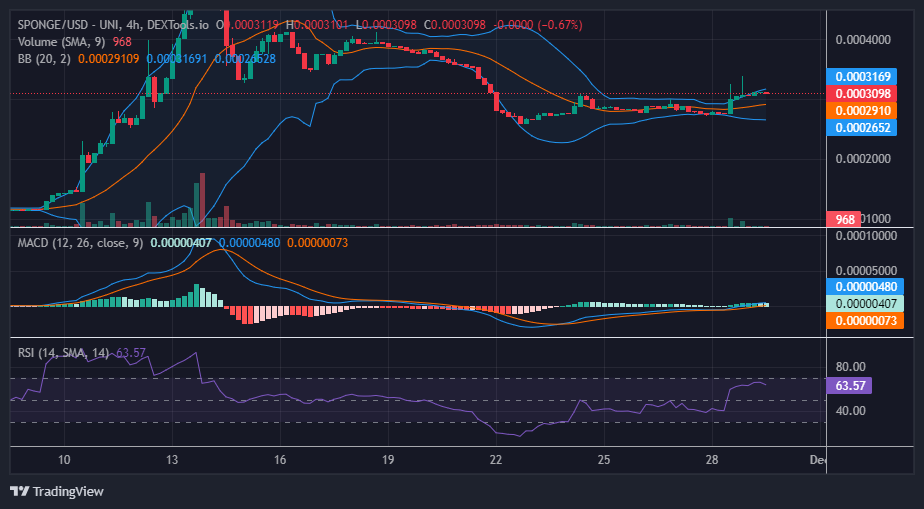 $SPONGE (SPONGE/USD) Bulls Trying to Claim a $0.0003 Price Level for a Higher Support Level