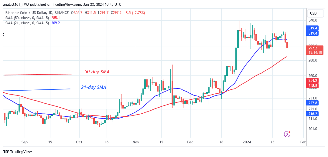 BNB’s Price Fluctuates as It Remains above Its $290 Low