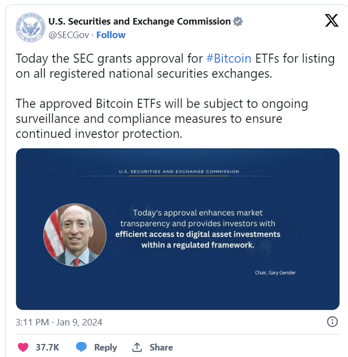 The fake tweet from the SEC X hacker