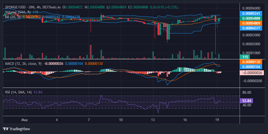$SPONGE (SPONGE/USD) Bull Market Rebounds After Brief Dip Below $0.00004