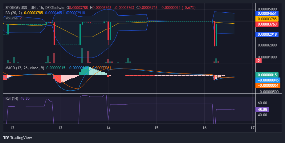 $SPONGE (SPONGE/USD) Bulls Regroup at $0.0000378 After Facing Impenetrable Resistance at $0.00004 Level