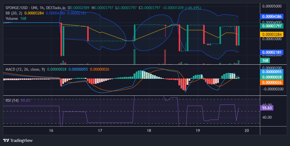 $SPONGE (SPONGE/USD) Bulls Struggle to Conquer $0.00004 Resistance