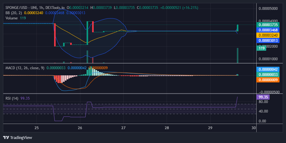 $SPONGE (SPONGE/USD) Eyes $0.00004 Again: Is it Ready to Soak Up Gains?