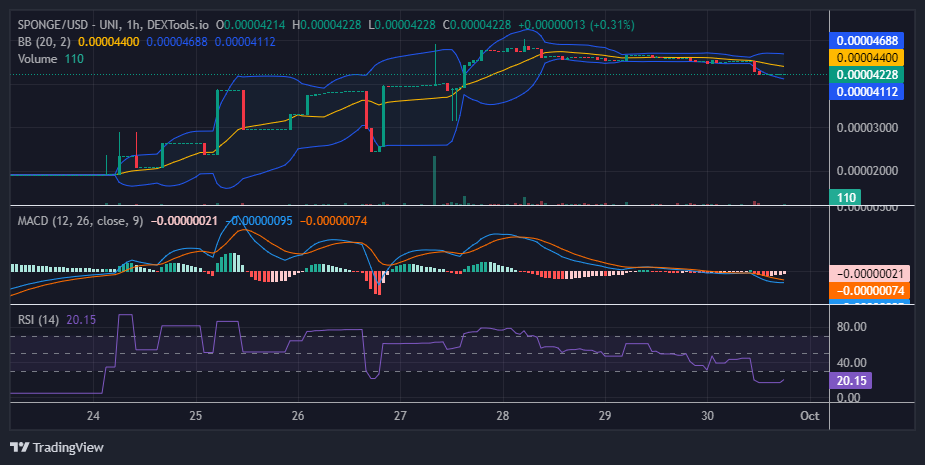 $SPONGE (SPONGE/USD) Stumbles at $0.000045, Eyes Rebound