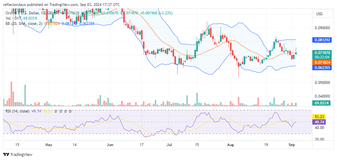 Orchid (OXT/USD) Faces Difficulty Overcoming Initial Resistance at $0.07