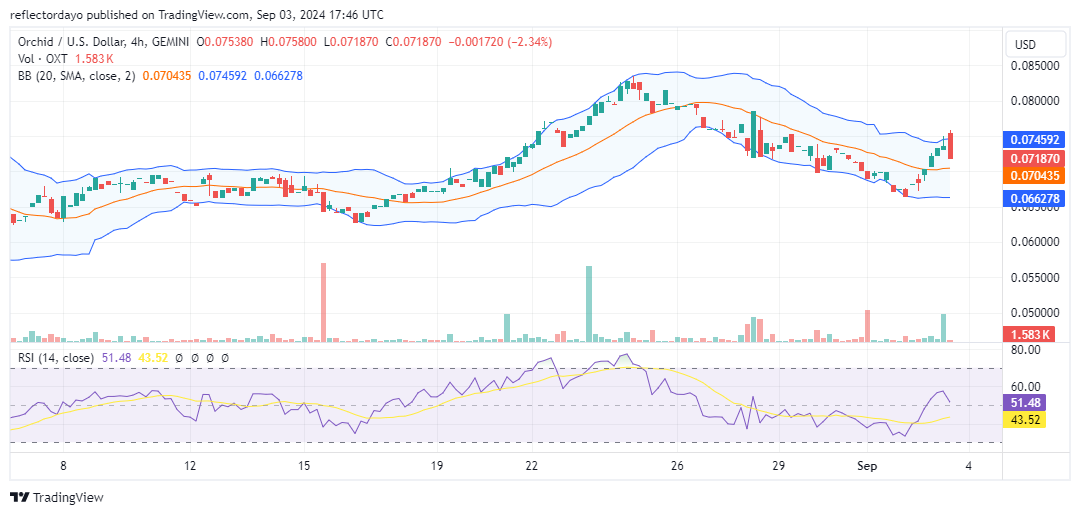 Orchid (OXT/USD) Faces Difficulty Overcoming Initial Resistance at $0.07