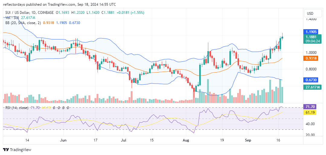 The Sui Market (SUI/USD) Bullish Momentum Slows as Price Nears $1.20