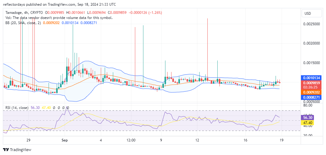 The Tamadoge market has been characterized by a period of consolidation, with the price remaining relatively stable near the $0.001 level