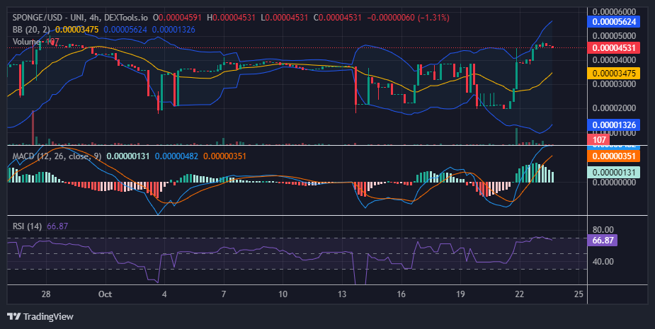 $SPONGE (SPONGE/USD) Bullish Momentum Persists as Price Peaks at $0.000046