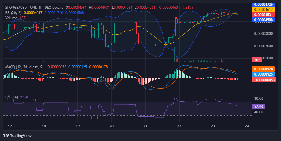 $SPONGE (SPONGE/USD) Bullish Momentum Persists as Price Peaks at $0.000046