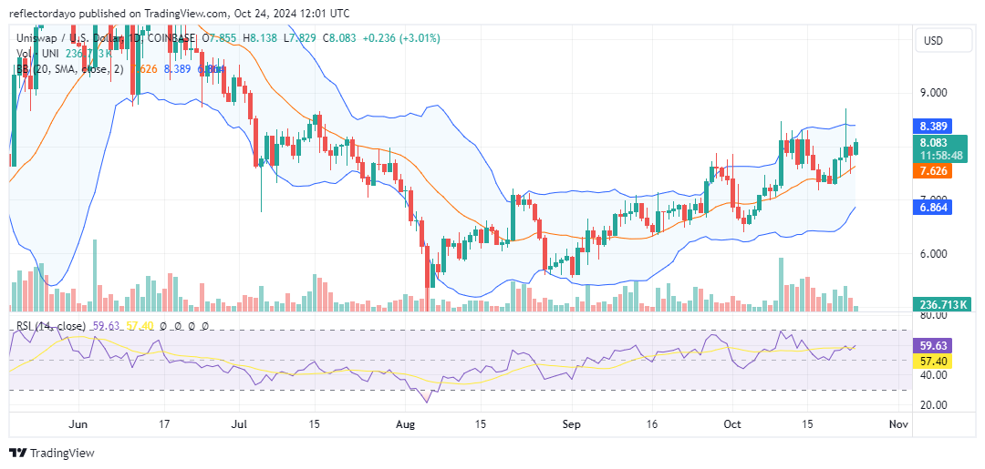 Uniswap (UNI/USD) Sustains Pressure on Key $8.00 Resistance Level