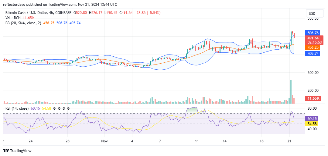 Bitcoin Cash (BCH/USD) Shows Strong Upward Momentum, Fails to Sustain Above $500