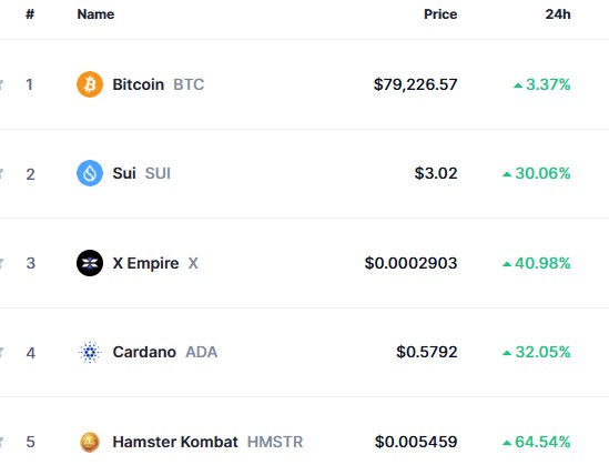 Top Trending Coins for Today, November 10: BTC, SUI, X, ADA and HMSTR