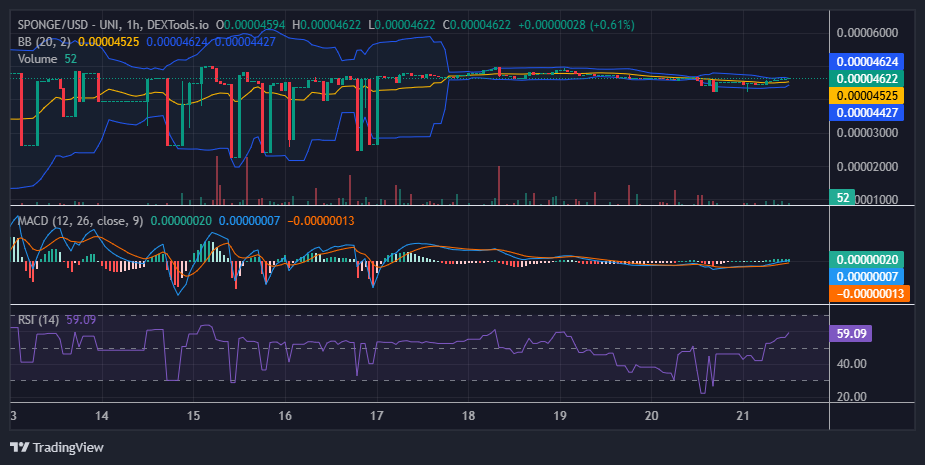 $SPONGE (SPONGE/USD): Bulls Still Defending $0.000045 Amid Price Consolidation