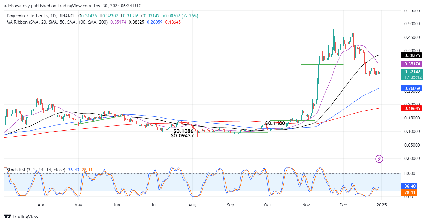 DOGE/USDT Traders Face a Dicey Situation Technically, price action in the Dogecoin daily market isn't doing too badly at the moment.