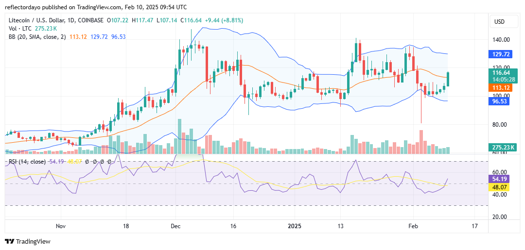 Litecoin (LTC/USD) Faces Key Battle at $116 – Will It Break and Hold Above?