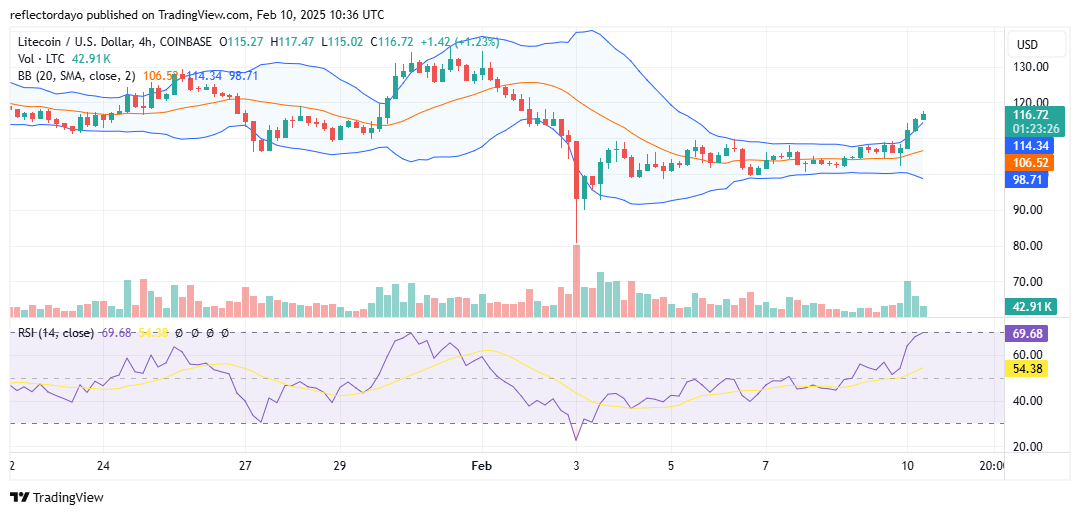 Litecoin (LTC/USD) Faces Key Battle at $116 – Will It Break and Hold Above?