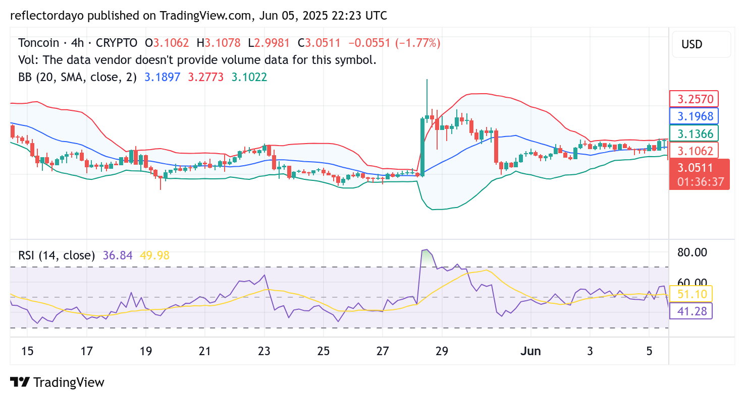 Toncoin (TON/USD) Holds Steady Around $3.00 Amid Prolonged Consolidation