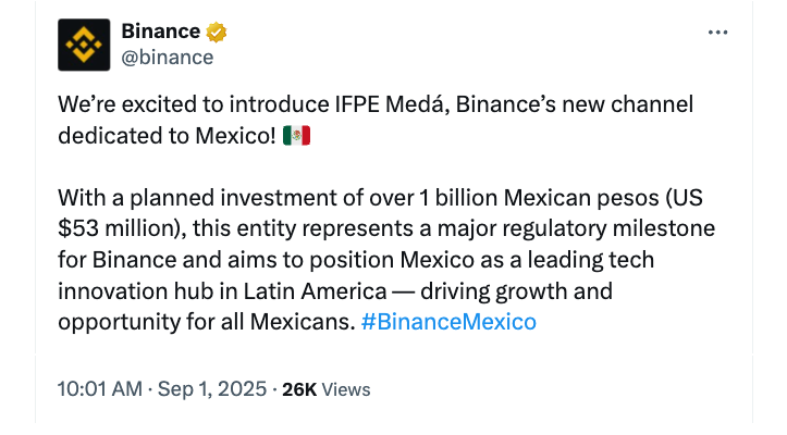 Binance Expands into Mexico with New Entity Medá