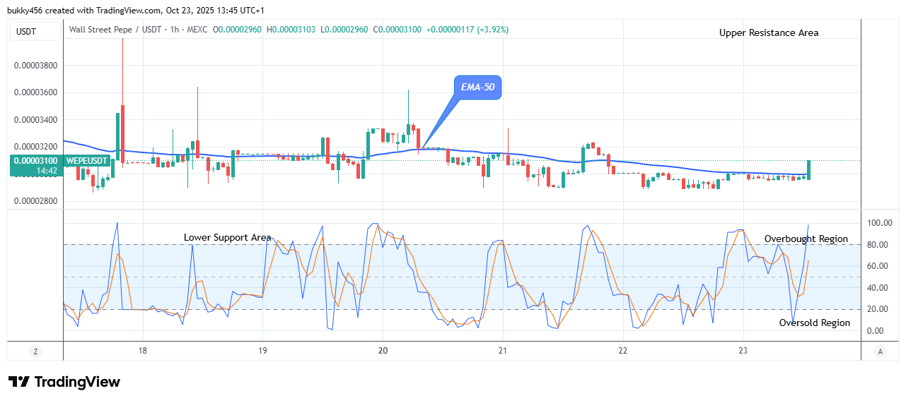 Wall Street Pepe Price Prediction for Today, October 25: WEPEUSDT Price May Break up the $0.0000520 Supply Level