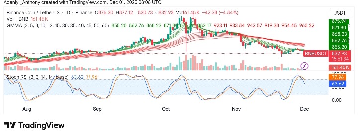 BNB (BNB/USDT) Shows Weakening Trend as Price Falls Below Key Moving Averages
