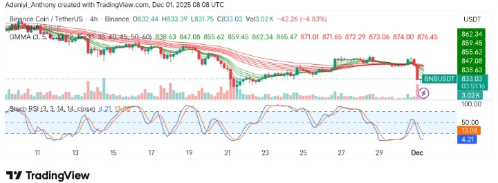 BNB (BNB/USDT) Shows Weakening Trend as Price Falls Below Key Moving Averages