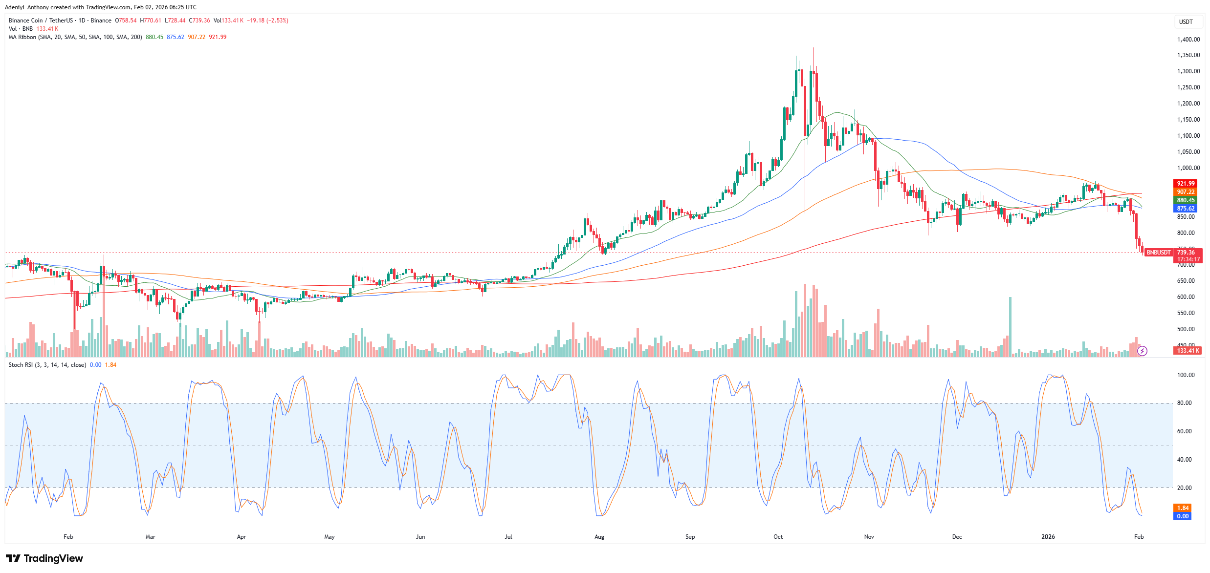 BNB Price Plummets Toward Critical Support as Sellers Overpower Bulls