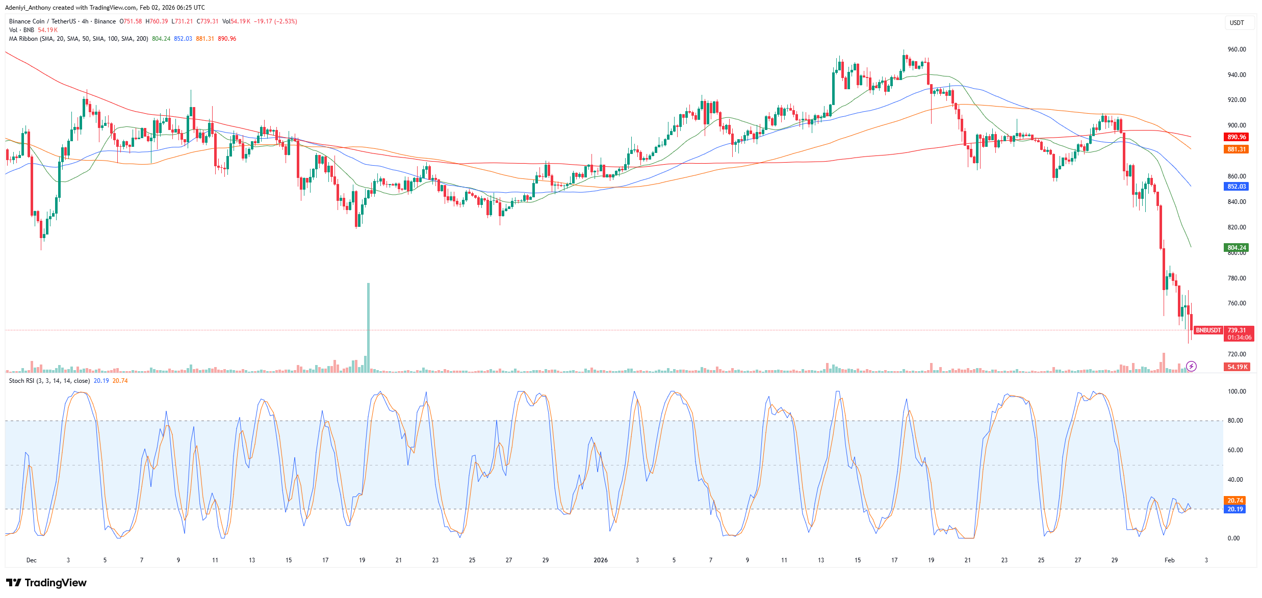 BNB Price Plummets Toward Critical Support as Sellers Overpower Bulls