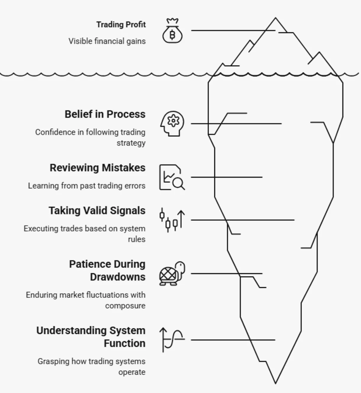 A picture of Iceberg illustrates what investors goes through before they have result.