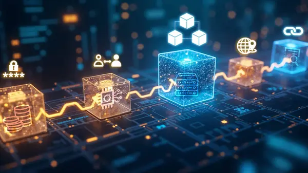 Image depicting blockchain and cybersecurity.